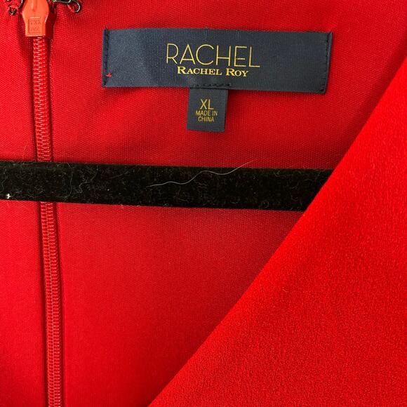 Rachel Roy Red Dress-XL- Pencil w/ Ruffle, sleeveless, v neck, zippered, stretch - Picture 7 of 7